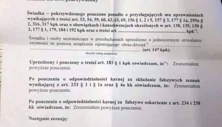 Sfałszowany dokument zawiadomienia o popełnieniu przestępstwa, zamieszczony na portalu Facebook przez Jarosława R.